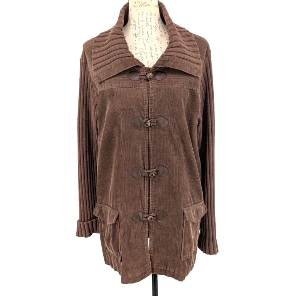 DENIM & Co. Womens Outer Jacket Large Brown HEAVY Cotton Nice